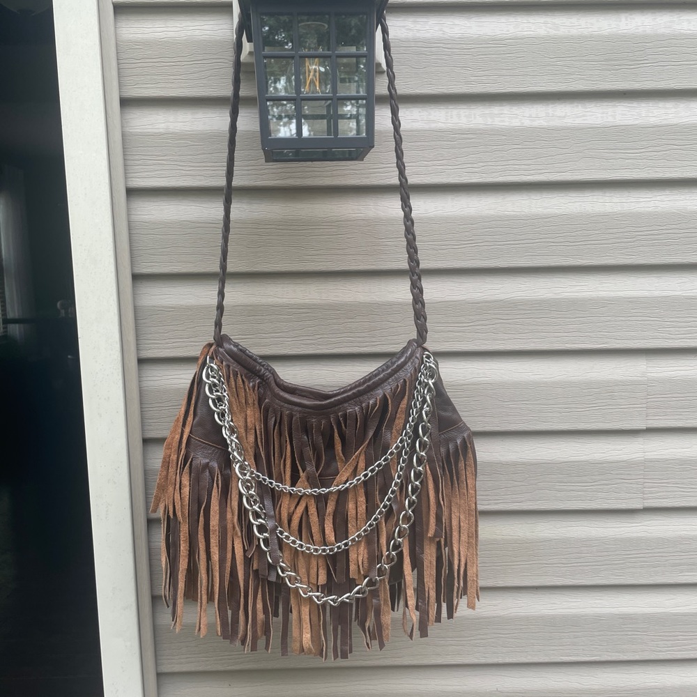JJ Winters Brown Leather Fringe Vanessa Bag